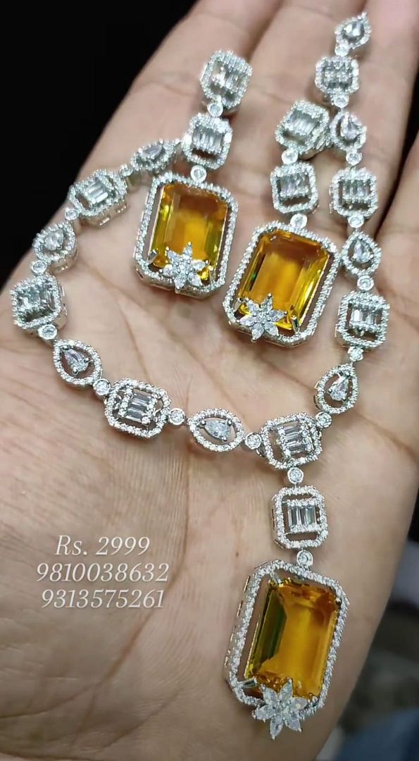 Zircon Necklace In Yellow Colour And Silver Plating By Chokerset NKWA0183