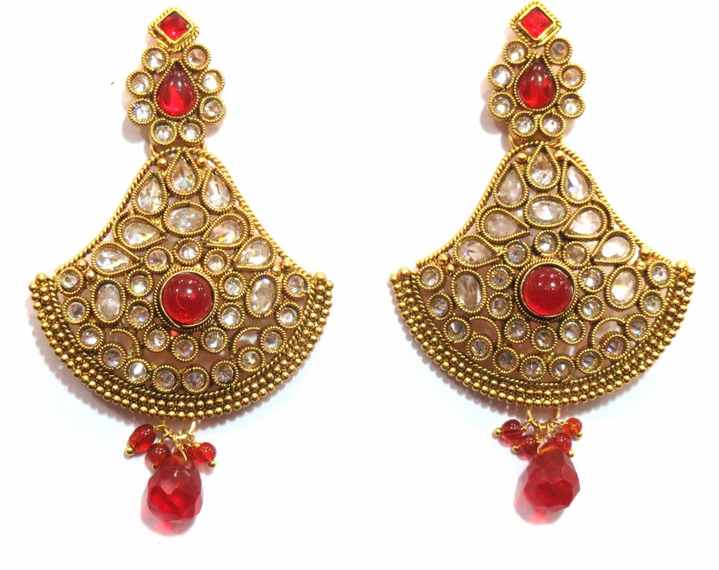 Jewelshingar Antique Polki Earrings danglers For Women Jewellery ( 9455-pe-red ) - JEWELSHINGAR