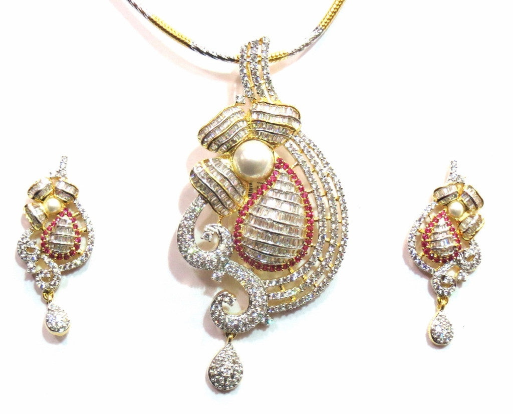 Jewelshingar Cubic Zirconia Pendant Set For Women Jewellery ( 9487-psad-ruby ) - JEWELSHINGAR