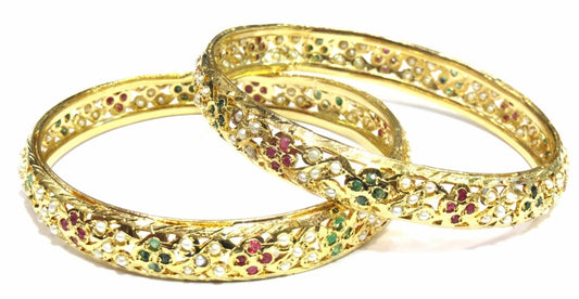 Jewelshingar Jadaau Ruby Emerald Bangles Set For Women Jewellery ( 9587-jadaau-bangles-2.10 ) - JEWELSHINGAR