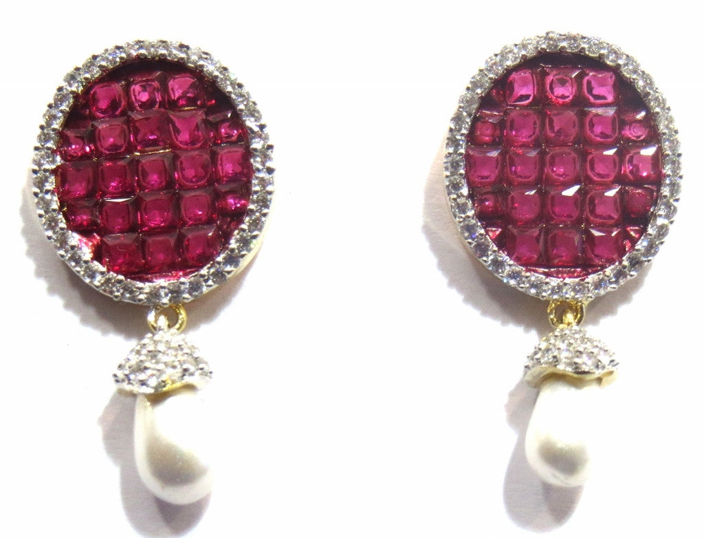 Jewelshingar Cubic Zirconia Earrings Danglers For Women Jewellery ( 9602-ead-ruby ) - JEWELSHINGAR