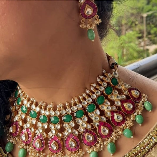 Jewelshingar Jewellery Fine Antique Polki Kundan Gold Plated Multi Colour Necklace For Women ( 61310ACS )