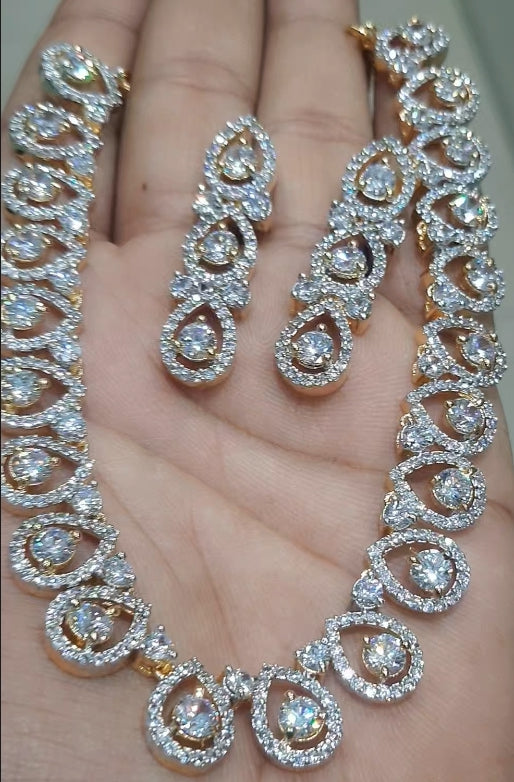 JewelshingarAmerican Diamond Necklace with earrings(095641NAD)