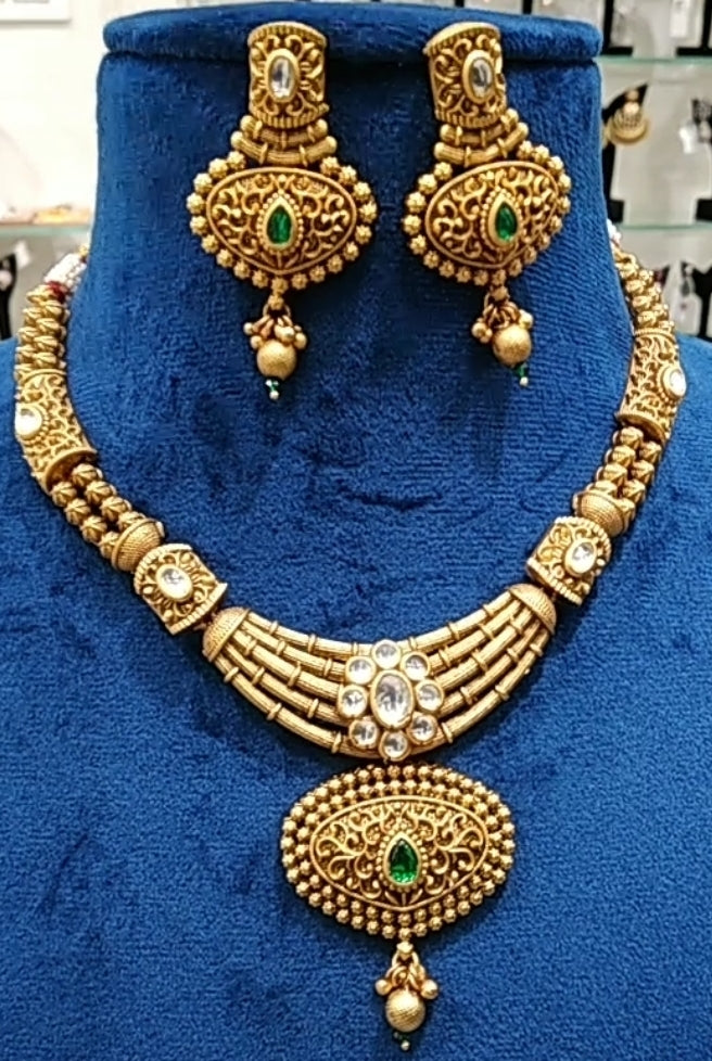 Jewelshingar polki kundan Necklace Set In Fine Quality Jewellery (182815AST)