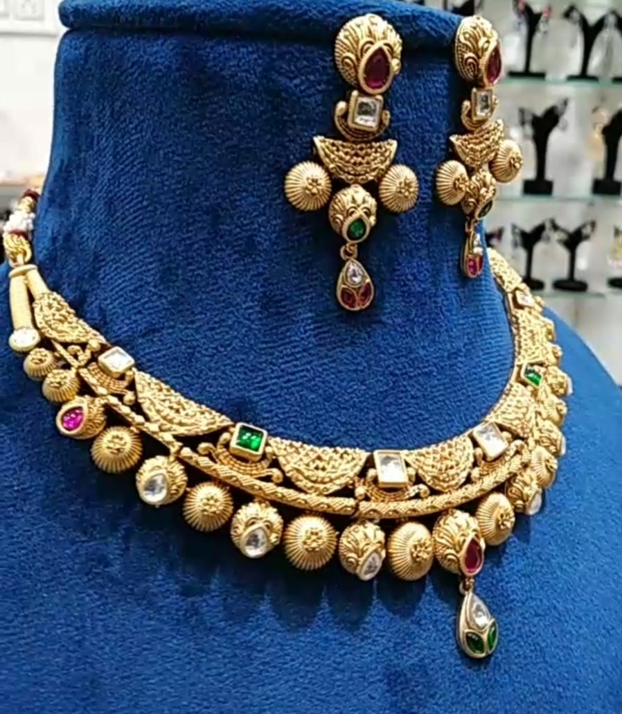 Jewelshingar Antique Necklace Set In Fine Quality Jewellery (221608AST)