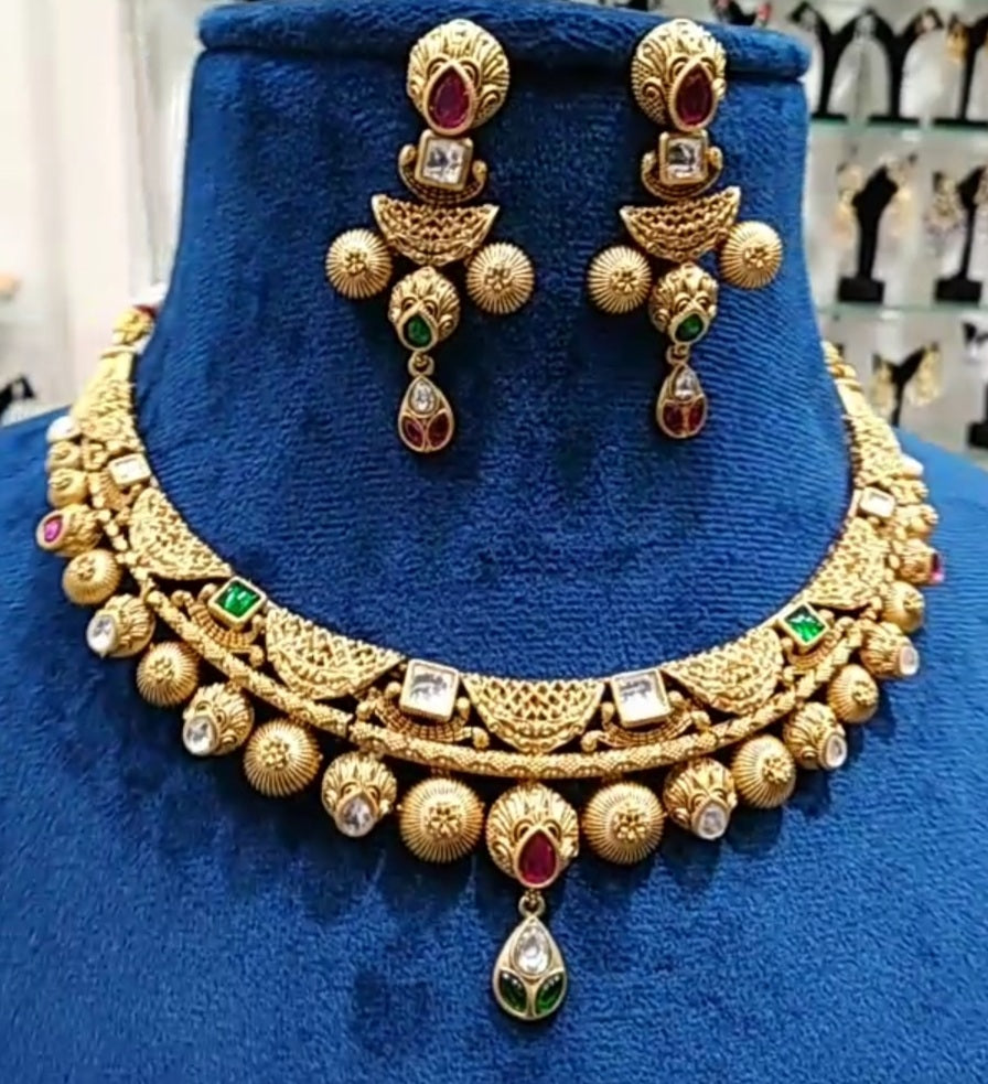 Jewelshingar Antique Necklace Set In Fine Quality Jewellery (221608AST)